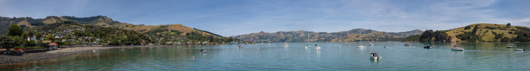 Panoramic view of Akaroa, South Island, New Zealand
