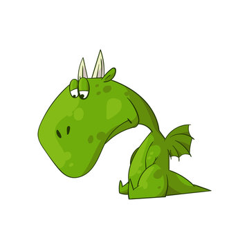 Colorful Vector Illustration Of A Cartoon Sad Dragon