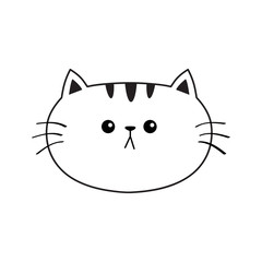 Linear cat sad head face silhouette icon. Contour line. Cute cartoon kitty character. Kawaii animal. Funny baby kitten. Love Greeting card. Flat design. White background Isolated.