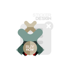 Flat design cross shape geometric sticker icon, paper style design with buy now sample text, for business or web presentation, app or interface buttons