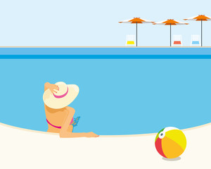 Woman relaxing in the resort swimming pool enjoy the sun bath