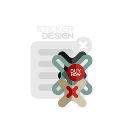 Flat design cross shape geometric sticker icon, paper style design with buy now sample text, for business or web presentation, app or interface buttons