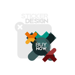Flat design cross shape geometric sticker icon, paper style design with buy now sample text, for business or web presentation, app or interface buttons