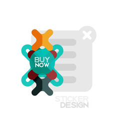 Flat design cross shape geometric sticker icon, paper style design with buy now sample text, for business or web presentation, app or interface buttons