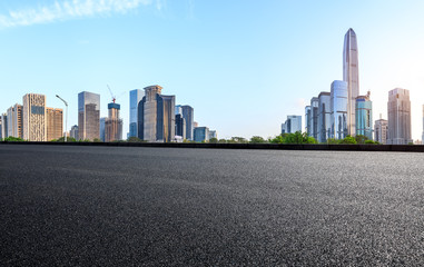 Asphalt square road and modern city skyline in Shenzhen,China