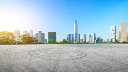 Asphalt square road and modern city skyline panorama in Shenzhen,China