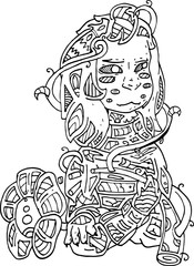 Hand drawn sphinx illustration decorated with abstract zentangle doodles. Coloring pages for adults book.