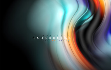 Fluid liquid colors design, colorful marble or plastic wavy texture background, glowing multicolored elements on black, for business or technology presentation or web brochure cover design, wallpaper