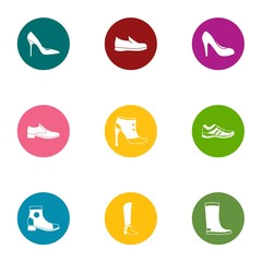 Women footwear icons set. Flat set of 9 women footwear vector icons for web isolated on white background