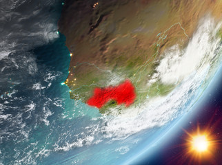 Orbit view of Guinea during sunrise