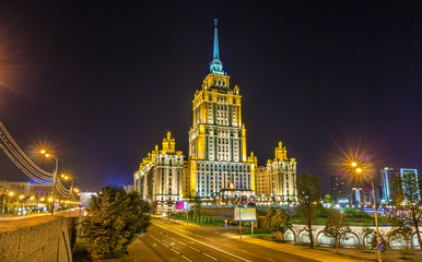 Fototapeta na wymiar Hotel Ukraine, a neoclassical Stalin-era highrise building in Moscow