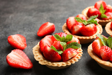 Tartlets with ripe strawberries