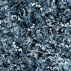 Watercolor floral seamless background, texture of leaves, grasses, plants. Juniper with berries, moss,wild grass, blue plants. Natural wood pattern.Beautiful pattern for your design.Manual graphics. 