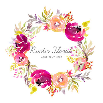 Rustic floral wreath in watercolor style