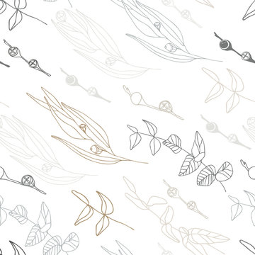 Eucalyptus leaves and berries vector seamless pattern.