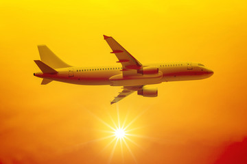 a flight in the sunset