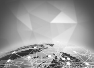 World connection network on the trigonal grayscale background abstract illustration