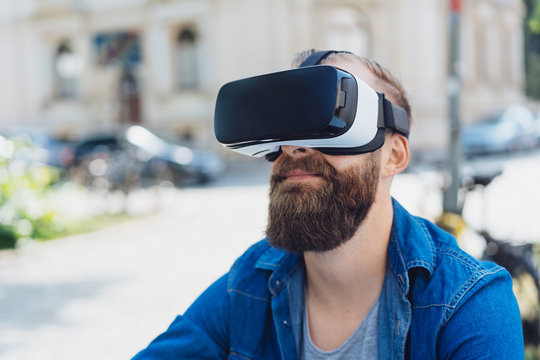 young man wearing virtual reality headset