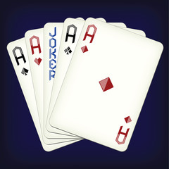 Five of a Kind - Aces and Joker - playing cards vector illustration