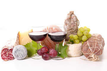 glasses of wine with salami and cheese