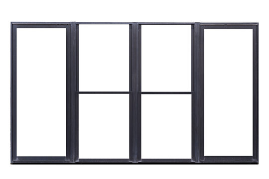 Black metal window frame isolated on white background