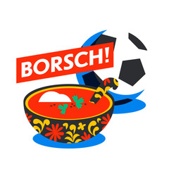 Russian traditional soup borsch. Beetroot borscht. Russian menu.