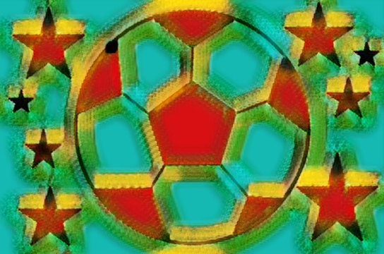 Decorative soccer ball and stars image with neural network effect