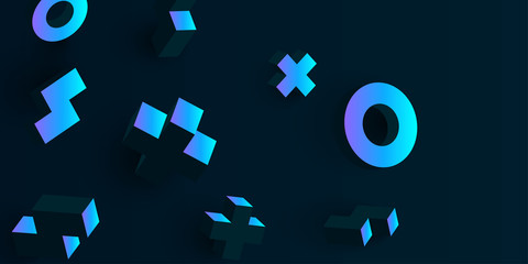 Black background with blue 3d geometric figures.