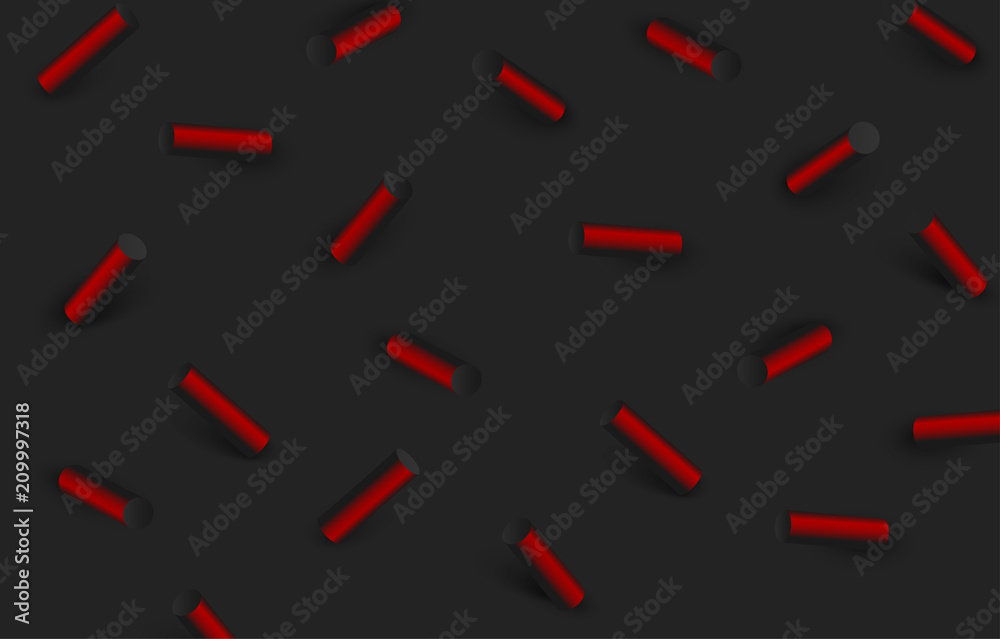 Wall mural black textured background with red 3d geometric pattern.