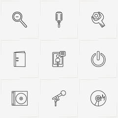 Mobile Interface line icon set with message sending, tools and file folder