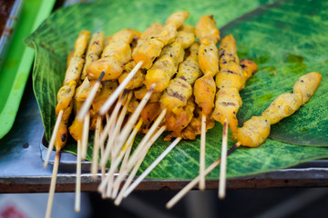 Thai spicy satay chicken skewers