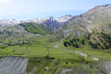 Fototapeta na wymiar View of the mountains of the Greater Caucasus, Georgia. This is the main chain of the Caucasus mountains.