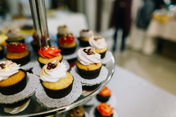 cakes and berries in the candy bar