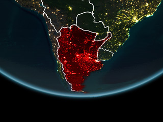 Argentina on Earth from space at night
