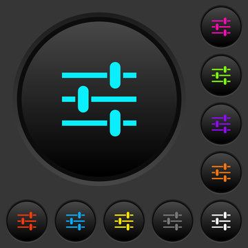 Adjustment dark push buttons with color icons
