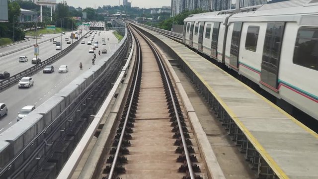 KUALA LUMPUR, MALAYSIA - June 19, 2018  : Time lapse of Malaysia MRT (Mass Rapid Transit) train