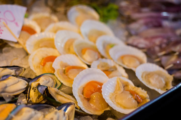 Thai fresh scallops on market