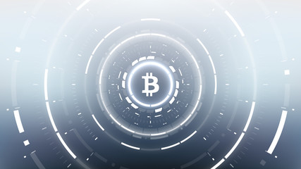 Bitcoin cryprocurrency futuristic vector illustration for background, HUD, graphical user interface, banner, business and finance infographics and more. Worldwide digital money blockchain system