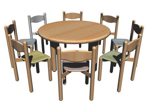 Wohnungseinrichtung mit Stühlen und Tisch