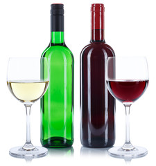 Wein Flaschen Glas Weinflaschen Weinglas Rotwein Weißwein Weisswein Quadrat freigestellt Freisteller
