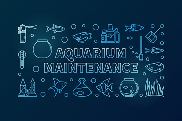 Aquarium maintenance blue vector banner on dark background