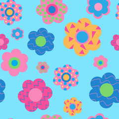 Cute decorative seamless pattern with different flowers