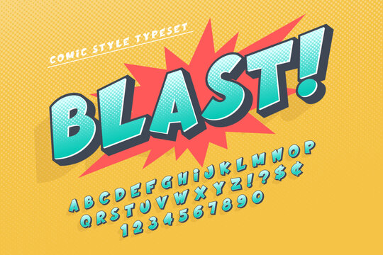 Trendy 3d comical font design, colorful alphabet