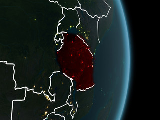 Orbit view of Tanzania at night