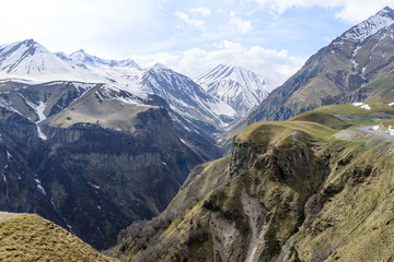 View of the mountains of the Greater Caucasus, Georgia. This is the main chain of the Caucasus mountains.