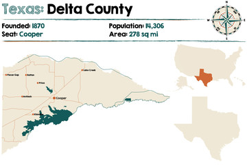 Detailed map of Delta county in Texas, USA.