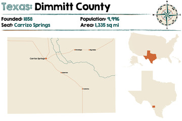 Detailed map of Dimmitt county in Texas, USA.