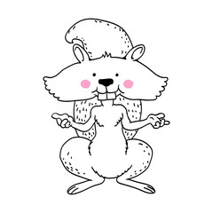 Hand drawn of cute squirrel-Linear Vector Illustration