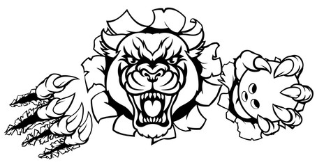 Black Panther Bowling Mascot Breaking Background