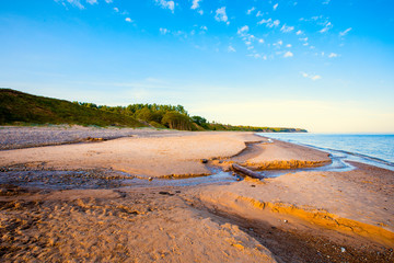 View of the sea and the beach and bluffs in Jurkalne, Latvia.